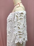 Spring Summer Solid Color Lace Half-Sleeve Off Shoulder Fashion Casual Dress