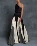 Women Contrast Patchwork Off-Shoulder Print Maxi Dress