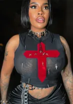 Summer See-Through Mesh Metal Cross Sexy Vest