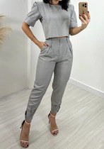 Short-Sleeved Top Pants Casual Solid Color Two-Piece Set