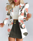 Women Printed Elegant Career Blazer and Print Skirt Two-Piece Set