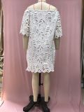Spring Summer Solid Color Lace Half-Sleeve Off Shoulder Fashion Casual Dress
