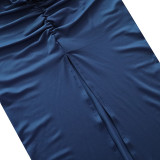 Summer Solid Color Slim Flower Split Long Skirt