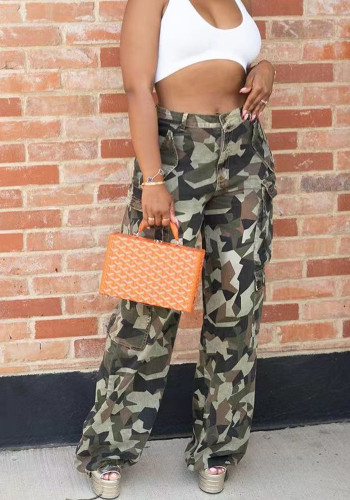 Spring Summer Fashion Women's Camouflage Cargo Pocket Long Pants