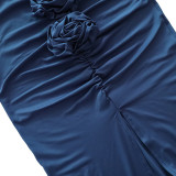 Summer Solid Color Slim Flower Split Long Skirt