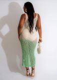 Women's Casual Gradient Knitting Hollow Sleeveless Slit Beach Dress
