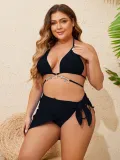 Plus Size Women Diamond Bikini Sexy Lace-Up Swimwear Three-Piece