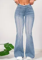 Women Elastic Bell Bottom Denim Pants