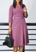 Women v-neck pleated elastic elegant African dress