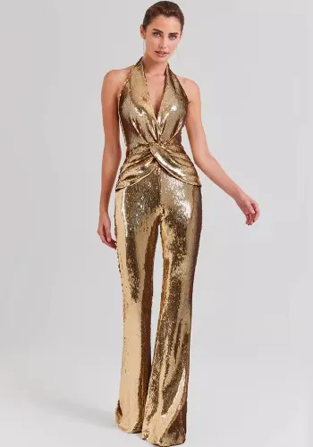 Women Elegant Backless Sequin Jumpsuit
