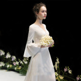 Women Bell Bottom sleeve wedding bride French evening dress（process time 3-6 days）