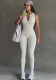 Women Solid Half-high Neck Zipper Sleeveless Hollow Backless Stretch Casual Jumpsuit