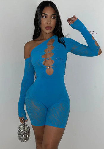 Women hollow see-through net sexy stretch jumpsuit