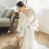 Women Bell Bottom sleeve wedding bride French evening dress（process time 3-6 days）