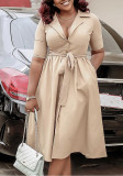 African Women summer Turn down Collar short-sleeved solid dress