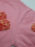 Women Contrast Color Flower Round Neck short-sleeved Top