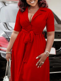 African Women summer Turn down Collar short-sleeved solid dress