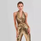 Women Elegant Backless Sequin Jumpsuit