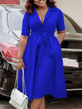 African Women summer Turn down Collar short-sleeved solid dress