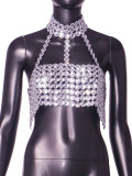 Summer Nightclub Slim Low Back Gem Strap Vest Halter Neck Top