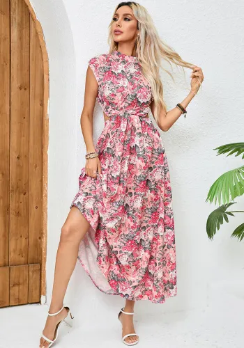 Printed Sleeveless Low Back Slim Waist Chic Party Dress