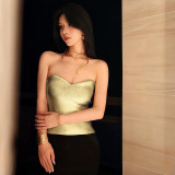Women's Summer Solid Color Casual Strapless Crop Sleeveless Shiny Slim Vest Top