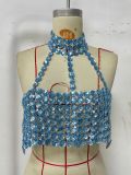 Summer Nightclub Slim Low Back Gem Strap Vest Halter Neck Top