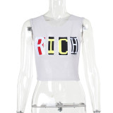 Autumn Street Style Women's Fashion Slim Letter Printed Vest Tops