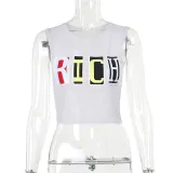 Autumn Street Style Women's Fashion Slim Letter Printed Vest Tops