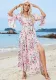 Bohemian Ruffle Patchwork Half-Sleeved V-Neck Belt Slit Dress