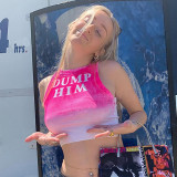 Women's Summer Letter Print Pink Tie-Dye Sexy Sleeveless Crop Vest