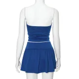 Women's Summer Strapless Low Back Ruffled Casual Two Piece Skirt Set
