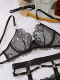Summer Sexy Low-Cut See-Through Embroidery Sexy Bra Set Female Five-Piece Lingerie Set