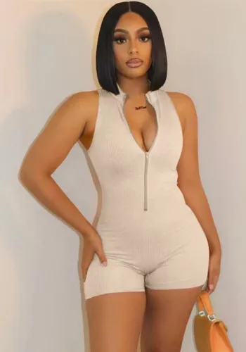 Women's Fashion Casual Solid Color Zipper Sleeveless Jumpsuit
