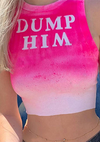 Women's Summer Letter Print Pink Tie-Dye Sexy Sleeveless Crop Vest