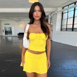 Women's Summer Strapless Low Back Ruffled Casual Two Piece Skirt Set