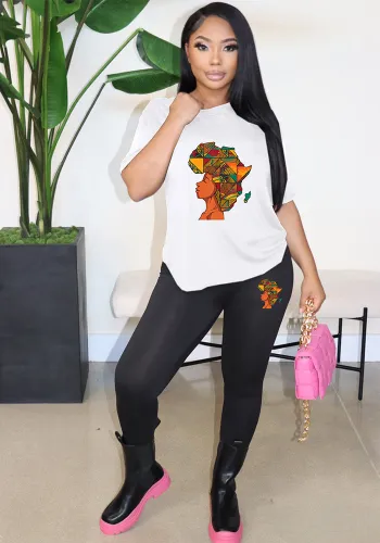 Women's Clothing Print Fashion Casual Short Sleeve Two-Piece Pants Set