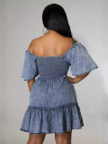 Summer Casual Off Shoulder Short-Sleeved Loose Denim Dress