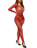 Women's Beaded Crotchless Temptation Sexy Long-Sleeved V-Neck Jumpsuit