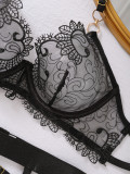 Summer Sexy Low-Cut See-Through Embroidery Sexy Bra Set Female Five-Piece Lingerie Set