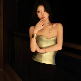 Women's Summer Solid Color Casual Strapless Crop Sleeveless Shiny Slim Vest Top