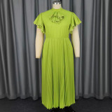 Fashion Elegant Green High Waist A-Line Pleated Formal Party Dress