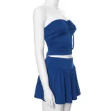Women's Summer Strapless Low Back Ruffled Casual Two Piece Skirt Set