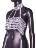 Summer Nightclub Slim Low Back Gem Strap Vest Halter Neck Top