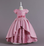 Girls' Dresses Children's Satin Embroidered Princess Dress