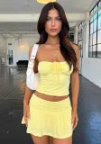 Women's Summer Strapless Low Back Ruffled Casual Two Piece Skirt Set