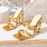 Women's Summer Gold High Heels Shoes Special Shaped Heel Fashion Women's Plus Size Sandals