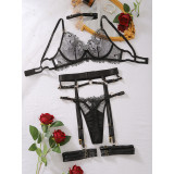 Summer Sexy Low-Cut See-Through Embroidery Sexy Bra Set Female Five-Piece Lingerie Set