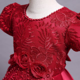 Girls' Dresses Children's Satin Embroidered Princess Dress