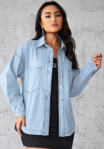 Spring Autumn Chic Women's Long Sleeve Turndown Collar Casual Shirt Denim Jacket